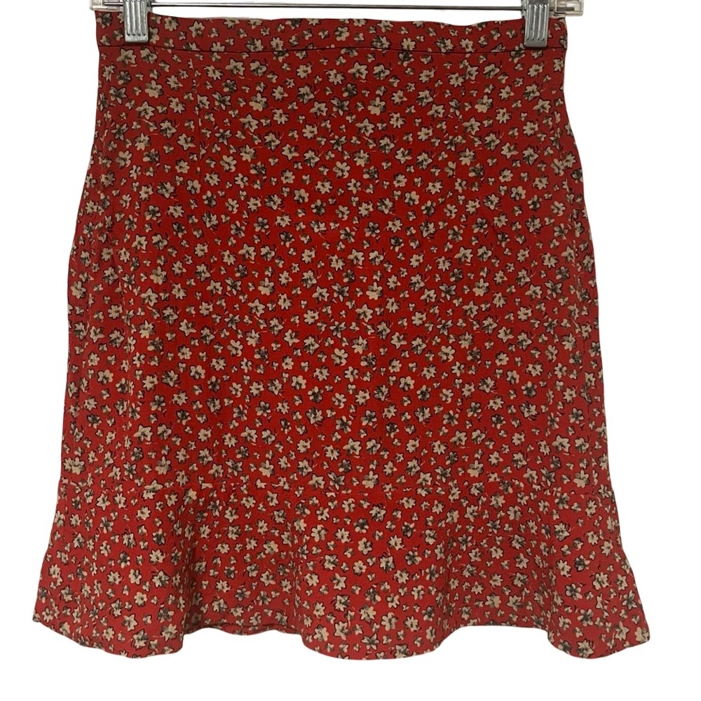Rouje Paris Women's Red Floral Mini Skirt Ruffle Hem French Size 36 / US S 4/6 - Picture 5 of 5